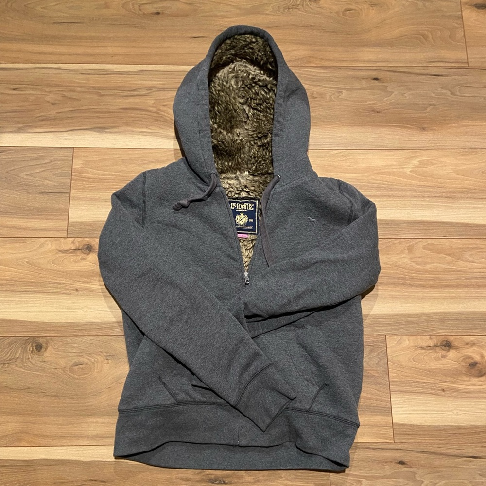 ‘PINK’ FUR HOODED ZIP UP